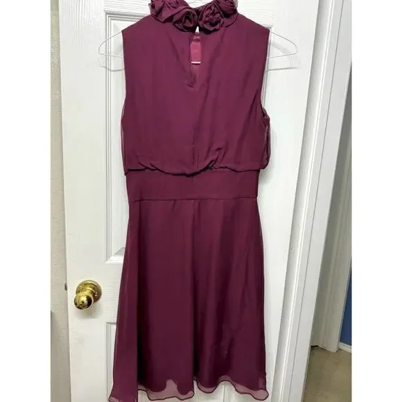 Antonio Melani Silk Dress with Flower Detail Around Neck - Size 4 - Picture 7 of 13